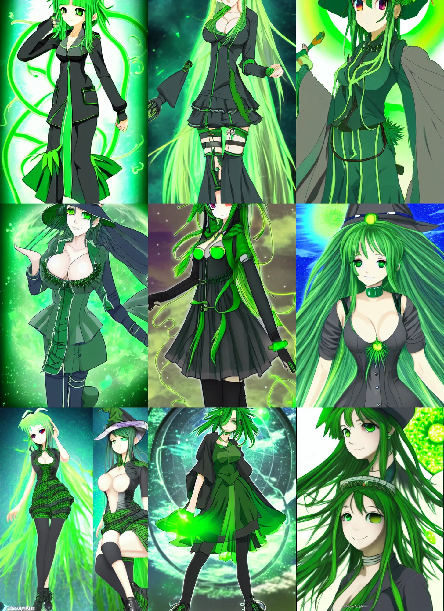 Prompt: a attractive solarpunk anime green witch. ultra clear detailed.