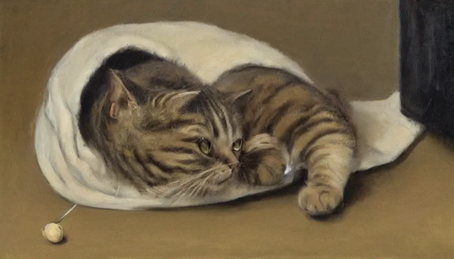 Image similar to painting by borremans, cat, detailed, stunning