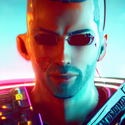 Image similar to stoned pizza dude Cyberpunk 2077. CP2077. 3840 x 2160