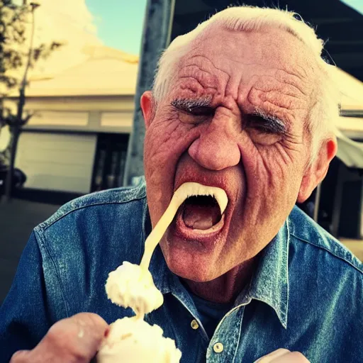 Image similar to angry old man eating ice cream