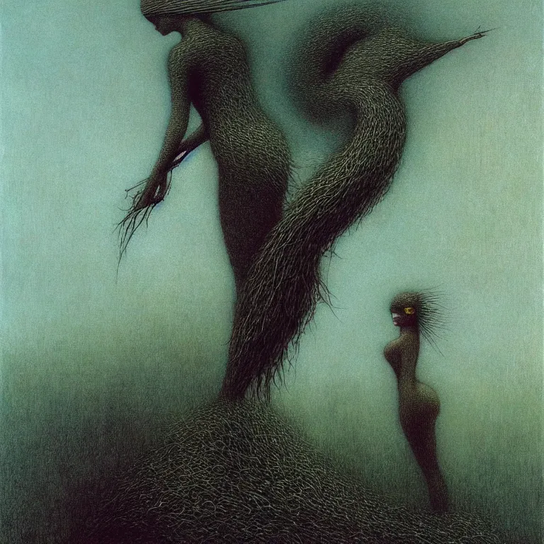 Image similar to bird girl by Beksinski, Luis Royo