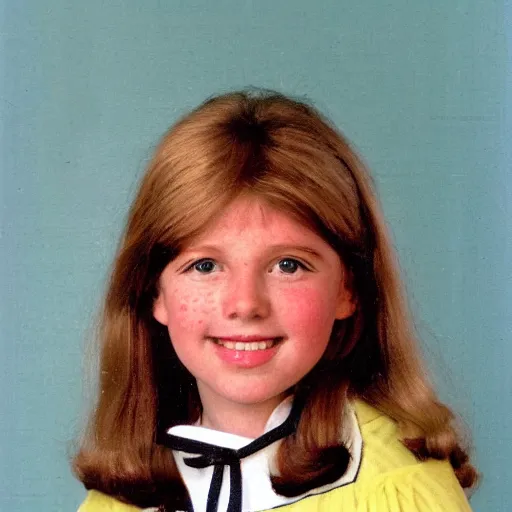 Prompt: tacky school portrait from the 70s, dusty old photo,