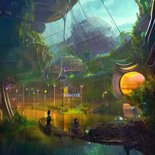 Image similar to a utopian city, filled with fauna, with bubbles floating around everywhere, dynamic lighting, fantasy concept art, trending on art station, stunning visuals, creative, cinematic, ultra detailed