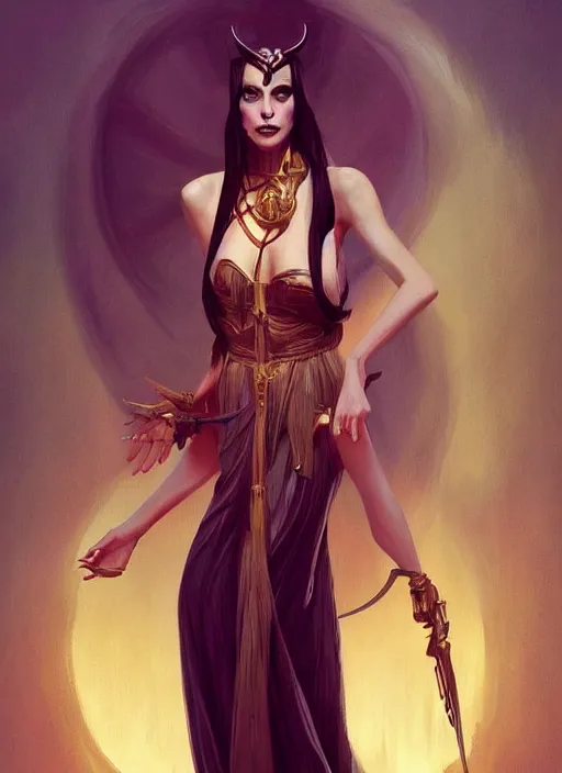 Image similar to tarot!!, high priestess, no noise, elegant, concept art, sharp focus, beautiful face!!, digital art, smooth defined outlines!!, human anatomy, human structure, vector background, dark fantasy, by Brom, trending on Artstation, Tom Bagshaw, Sargent