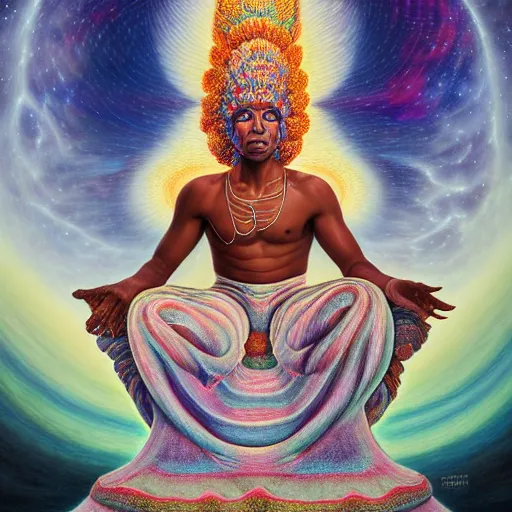 Image similar to obatala the cosmic god sitting on a throne of nebula clouds, by Adi granov and afarin sajedi and amanda sage and evgeni gordiets and Agostino Arrivabene in a psychedelic portrait style, ultrarealistic matte painting, volumetric lighting, piercing eyes, highly detailed face, orisha, 8k, hd