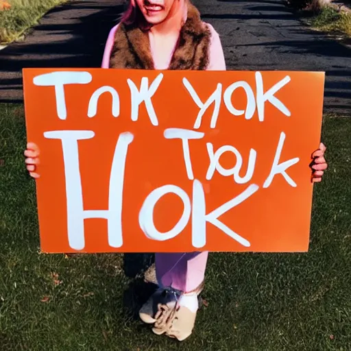 Prompt: cat tabby orange fluffy holding a sign that says