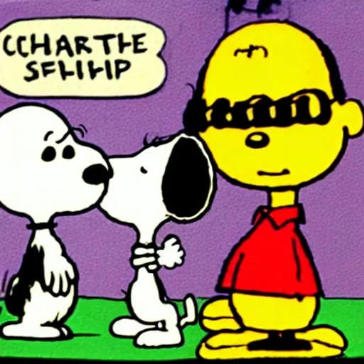 Prompt: snoopy slaps charlie brown, illustrated by charles schulz