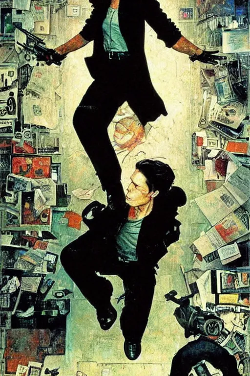 Image similar to Neo from Matrix painted by Norman Rockwell