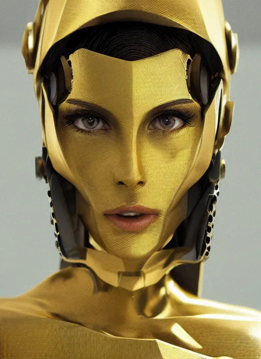 Image similar to Kodak Portra 400, 8K, soft light, volumetric lighting, highly detailed, britt marling style 3/4 ,portrait photo of a beautiful cyborg woman with gold , cyberpunk,sci-fi, fantasy, intricate, elegant, highly detailed, digital painting, artstation, concept art, smooth, sharp focus, illustration, art by artgerm and greg rutkowski and alphonse mucha