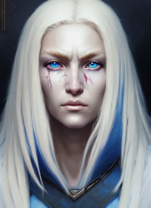 Image similar to a fantasy style portrait painting of shy white female paladin scar wound left eye with blonde hair and blue eyes, holy oil painting unreal 5 daz. rpg portrait extremely detailed artgerm greg rutkowski _ greg