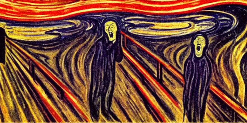 Image similar to killing biblical Matthew with a scream in a distorted environment, expressionist, art by Edvard Munch