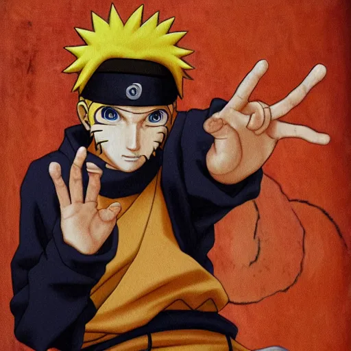 Image similar to Renaissance painting of Naruto Uzumaki from the anime Naruto