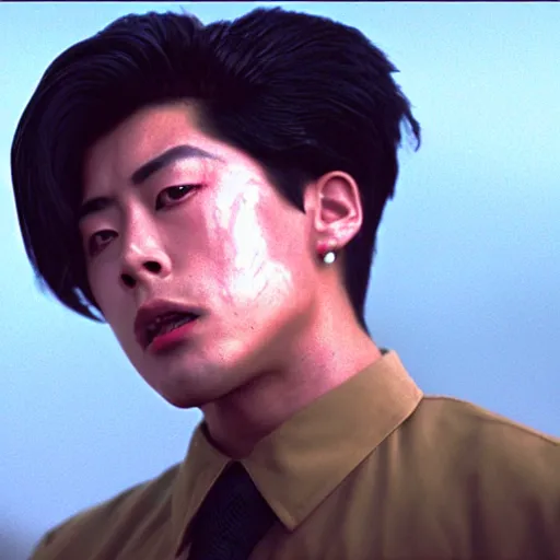 Image similar to a film still of Josuke Higashikata from Jojolion in ''Mulholland Drive''(2001)