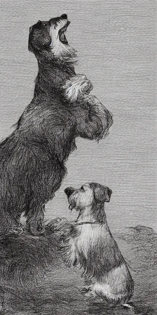 Prompt: candid portrait of jack russel dog howling sad, night sky, highly detailed, side view, illustrated by peggy fortnum and beatrix potter and sir john tenniel