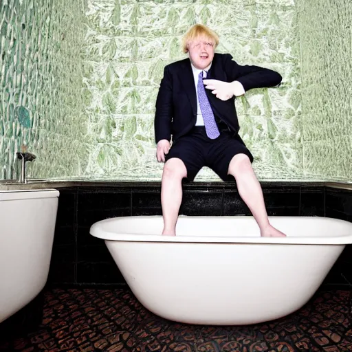 Prompt: boris johnson baving in a bathtub full of beans