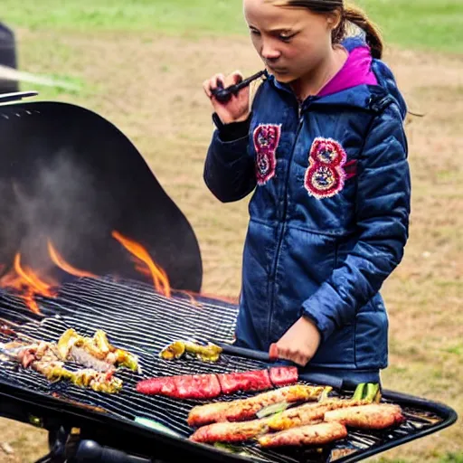 Image similar to photo of greta thunberg having a bbq