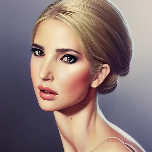 Prompt: a beautiful scenic painting of a beautiful young woman that looks like ivanka trump by artgerm and wlop and wes anderson and spike jonze