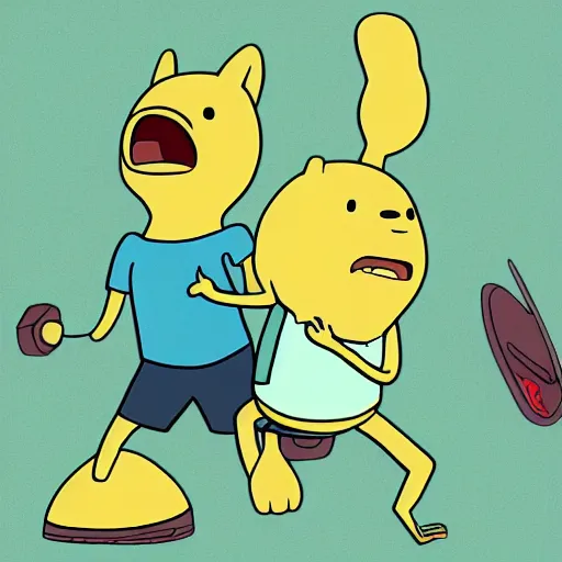 Image similar to finn and jake from adventure time, still frame cartoon