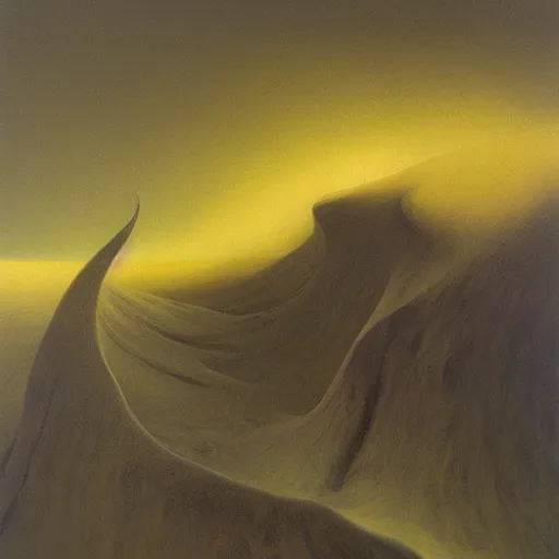 Image similar to arctic wind by Zdzisław Beksiński, oil on canvas