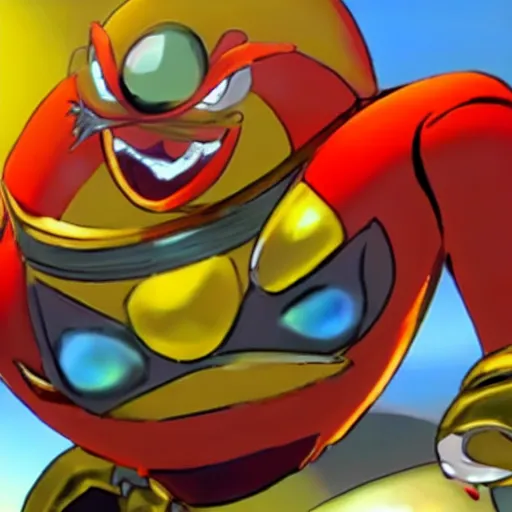 Image similar to robotnik eggman with chaos emeralds