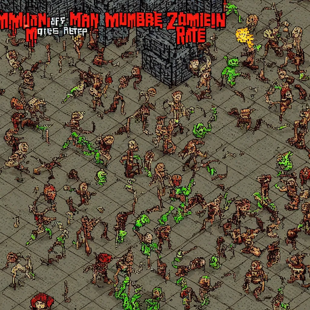 Prompt: man vs zombie mutant rats, retro pixel art game cover art,