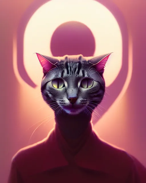 Image similar to portrait of humanoid cat, highly detailed vfx portrait, unreal engine, greg rutkowski, loish, rhads, beeple, makoto shinkai and lois van baarle, ilya kuvshinov, rossdraws, tom bagshaw, alphonse mucha, global illumination, detailed and intricate environment