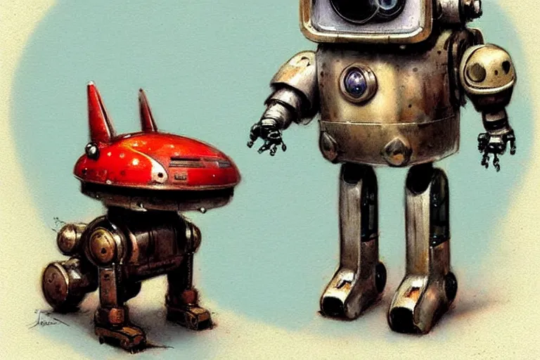 Image similar to adventurer ( ( ( ( ( 1 9 5 0 s retro future robot android dog. muted colors. ) ) ) ) ) by jean baptiste monge!!!!!!!!!!!!!!!!!!!!!!!!! chrome red