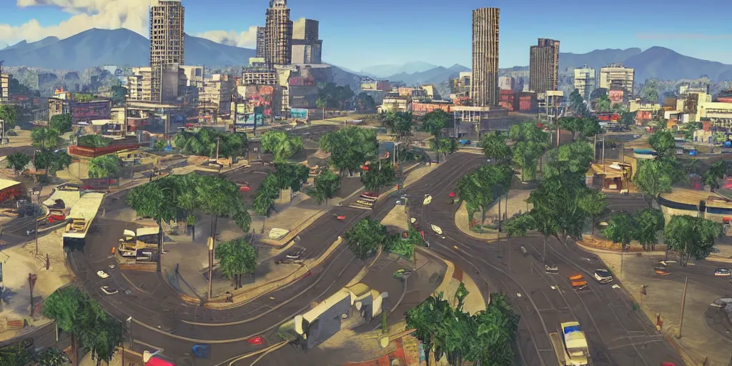 Prompt: guatemala city if it was a game like grand theft auto v first person view, with realistic visuals and award winning gameplay