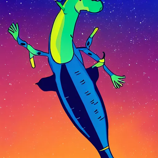 Image similar to Bojack Horseman riding a whale in space, digital art, Bojack Horseman