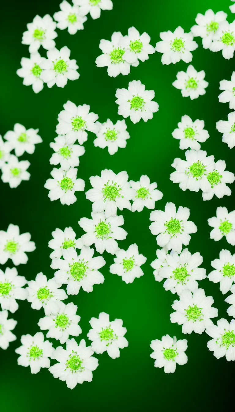 Image similar to highly detailed photo white flowers on green background, award winning photo, hyper realistic, concept art, 8 k detail post - processing