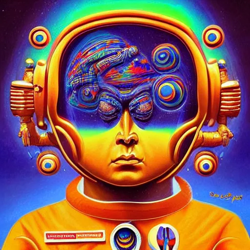 Image similar to psychedelic astronaut attaining enlightenment in the style of octavio ocampo naoto hattori, cg society, trending on artstation, award winning