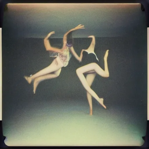 Prompt: polaroid of a surreal artsy dream scene, girl, dancing, double exposure