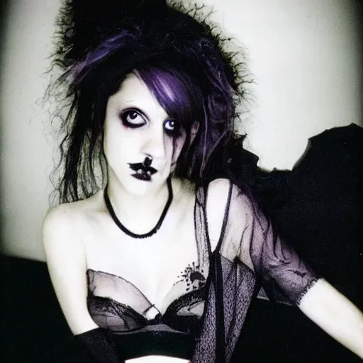 Image similar to a goth Brittany Murphy spirit, dark eerie photo