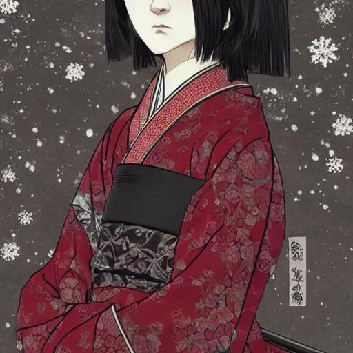 Prompt: detailed portrait of snape samurai with swords, in snow forest sakura cherry blossom, hakama kimono, trending on artstation elite, elegant, luxury, by krenz cushart, junji ito, takato yamamoto, perfect face, fine details, realistic shaded, fine - face, pretty face