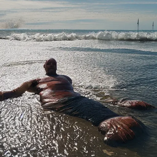 Image similar to a giant human washed up on shore