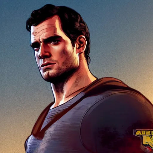 Image similar to henry cavill as a character on a GTA loading screen, au naturel, hyper detailed, digital art, trending in artstation, cinematic lighting, studio quality, smooth render, unreal engine 5 rendered, octane rendered, art style by klimt and nixeu and ian sprigger and wlop and krenz cushart