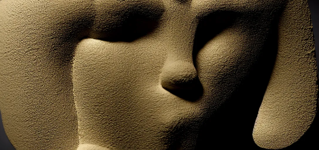 Prompt: symmetry!! full beautiful female porcelain sphinx body sculpture by daniel arsham and raoul marks, intricate, elegant, highly detailed, digital painting, artstation, smooth, sharp focus, all black features on a black background, delicate facial features, golden ratio composition, interconnected, liquid composition, conceptual sculpture, global lighting