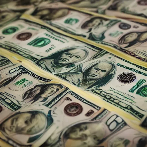 Prompt: money. dollar bills, coins, USD, 8k photography