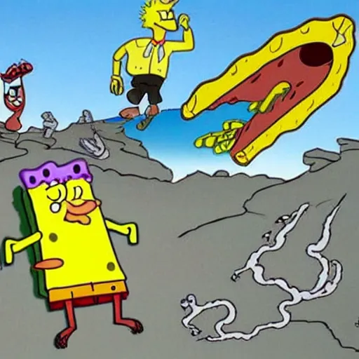 Image similar to archeologists react to cave paintings of SpongeBob SquarePants
