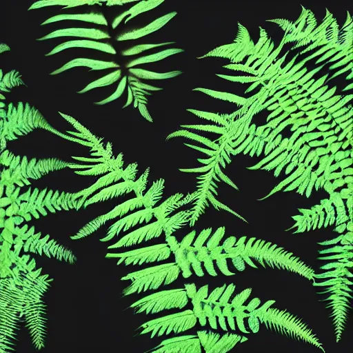 Prompt: a hyperrealistic picture of fluorescent ferns
