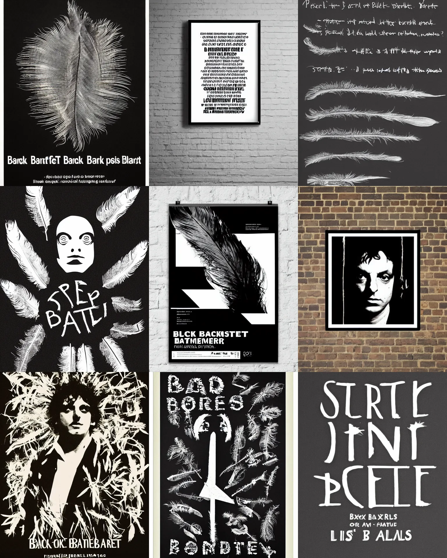 Prompt: some type of font on a black background, a poster by Syd Barrett, pexels, fluxus, genderless, made of feathers, character