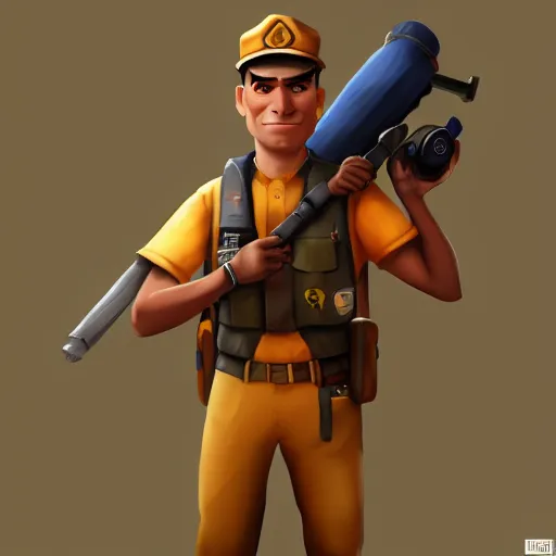 Image similar to portrait of Scout from Team Fortress 2, unreal engine 5, trending on art station, by Valve