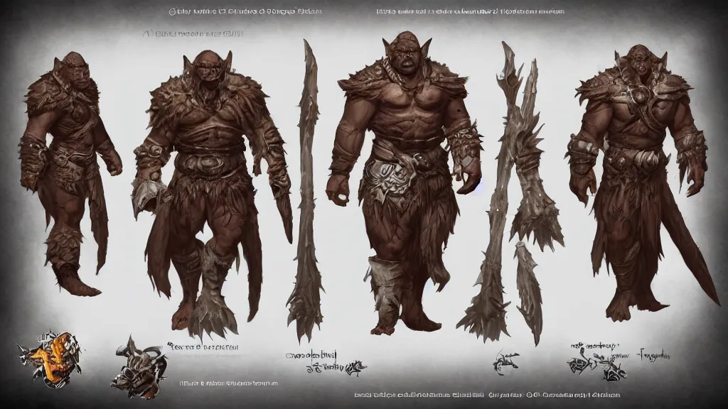 Image similar to a fantasy orc chieftain character design sheet, trending on artstation