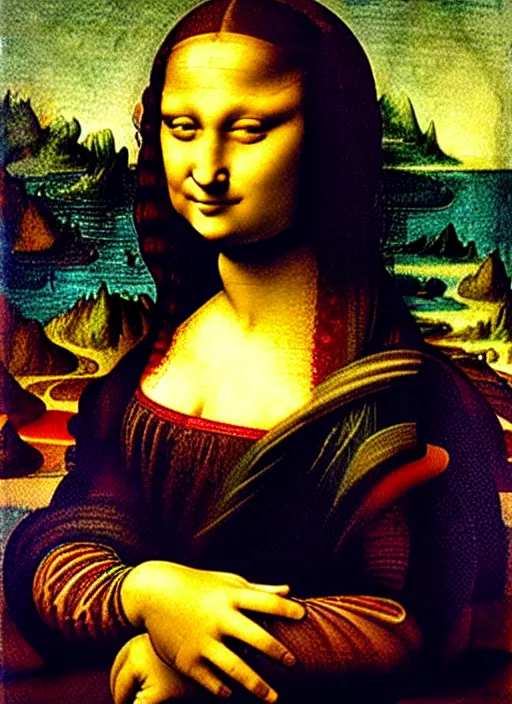 Prompt: painting on an african mermaid, art by leonardo davinci - in the style of'mona lisa'( 1 5 0 3 ), highly detailed, smooth, sharp focus, intricate, symmetry, masterpiece work of art,