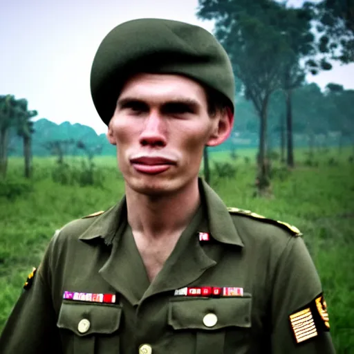 Image similar to youtuber jerma 9 8 5 in the vietnam war 4 k, high resolution, still, landscape, hd, dslr, hyper realistic