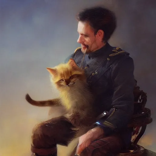 Image similar to UHD tonalism painting of Captain Archer eating a kitten, by Antonio Caparo and Ferdinand Knab and Greg Rutkowski, UHD, photorealistic, trending on artstation, trending on deviantart