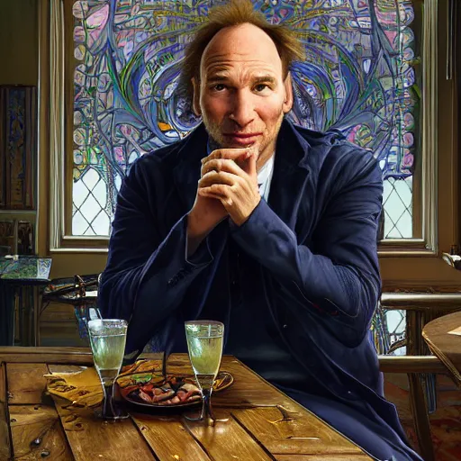 Image similar to portrait painting of tim berners lee drinking a vodka tonic, ultra realistic, concept art, intricate details, serious, highly detailed, photorealistic, octane render, 8 k, unreal engine. art by artgerm and greg rutk owski and alphonse mucha
