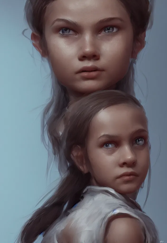 Image similar to stylized portrait of a young and strong girl by Sam Weber, concept art, detailed face, digital art, octane render trending on artstation, 4k, 8k, HD