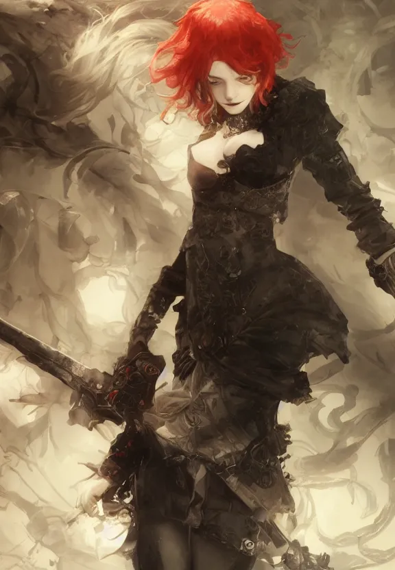 Image similar to christina hendricks!!!!! goth!!!!!, tankoban, 4 k, tone mapping, akihiko yoshida, james jean andrei riabovitchev marc simonetti, yoshitaka amano, long hair, curly, h. hydrochaeri