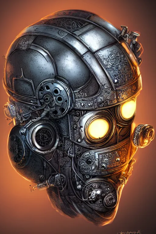 Image similar to steampunk helmet fantasy art mask robot ninja stylized digital illustration sharp focus, elegant intricate digital painting artstation concept art global illumination ray tracing advanced technology chaykin howard and campionpascale and cooke darwyn and davis jack